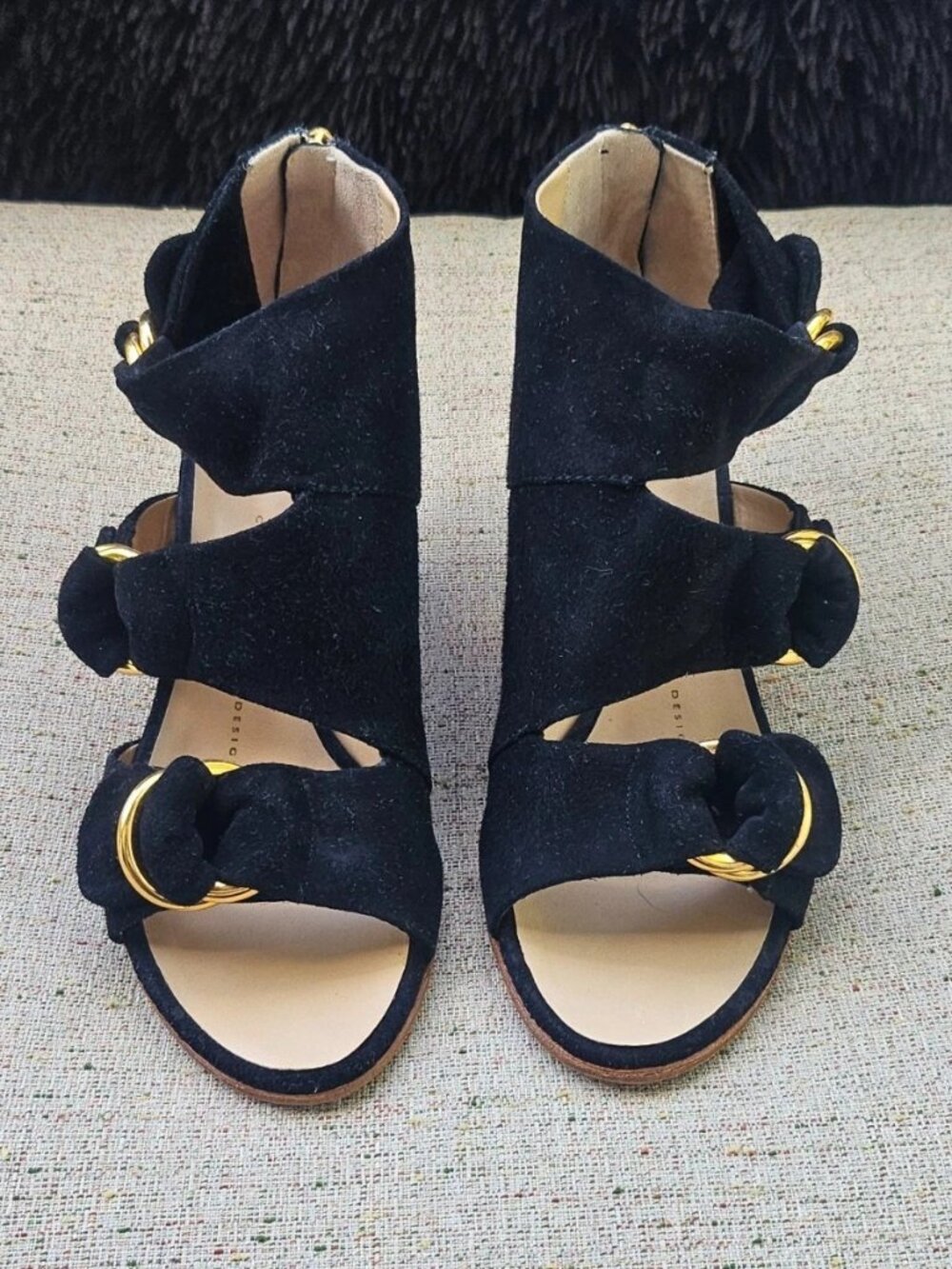 Giuseppe Zanotti Ladies Shoes Wedge Heel Black Suede Leather Made Italy Size 6.5